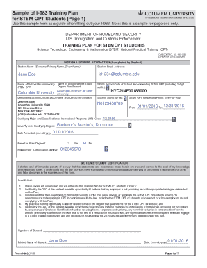 I-983 Training Plan for STEM OPT Students