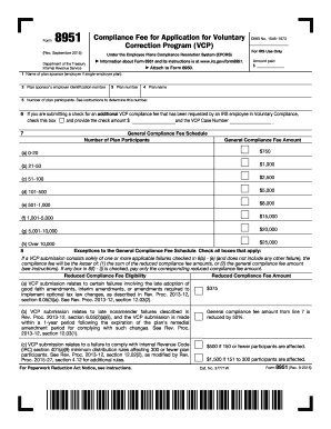 Form 8951 (Rev. September 2015). Compliance Fee for Application for Voluntary Correction Program (VCP) - irs