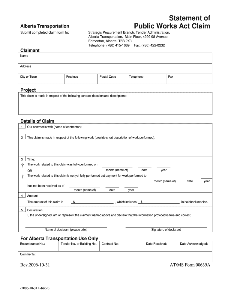 Fillable Online transportation alberta Section 00639A Statement of