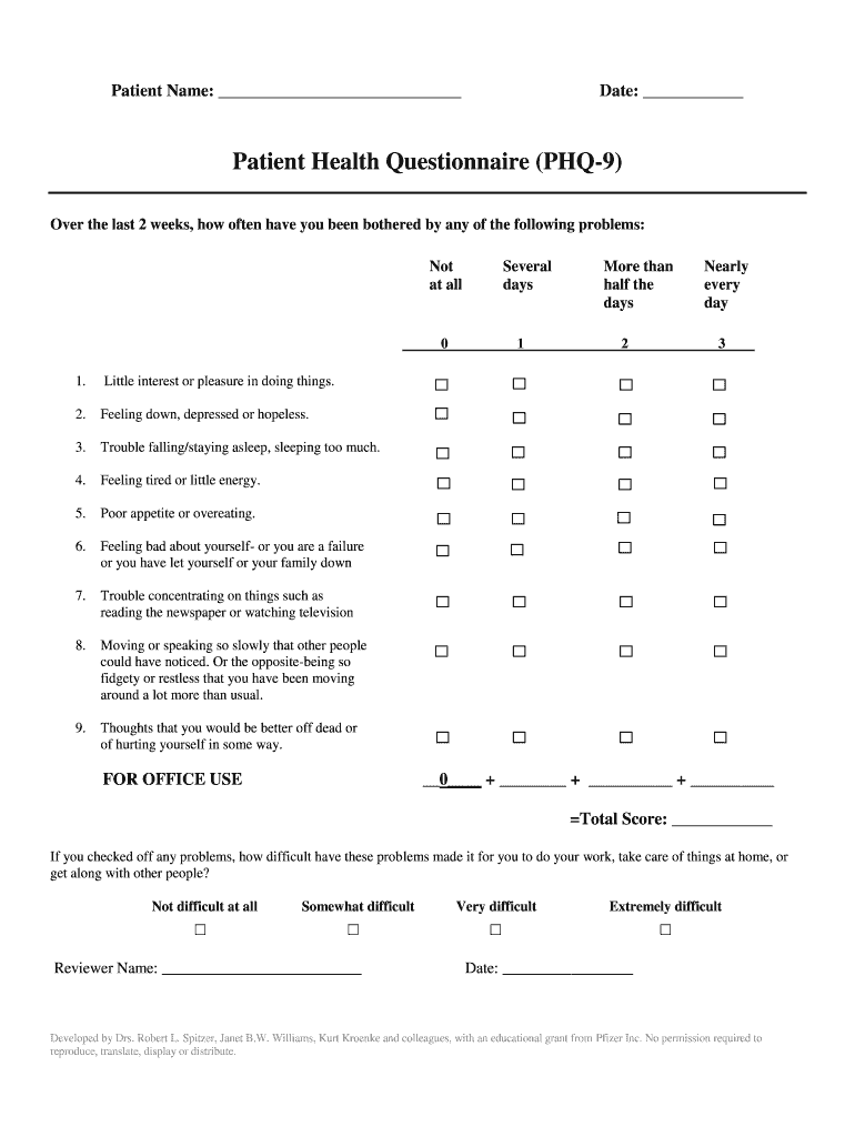 Patient Health Questionnaire PHQ 9 Blank Fillable Template Fill Patient Health Questionnaire PHQ 9 Blank Fillable Template Fill