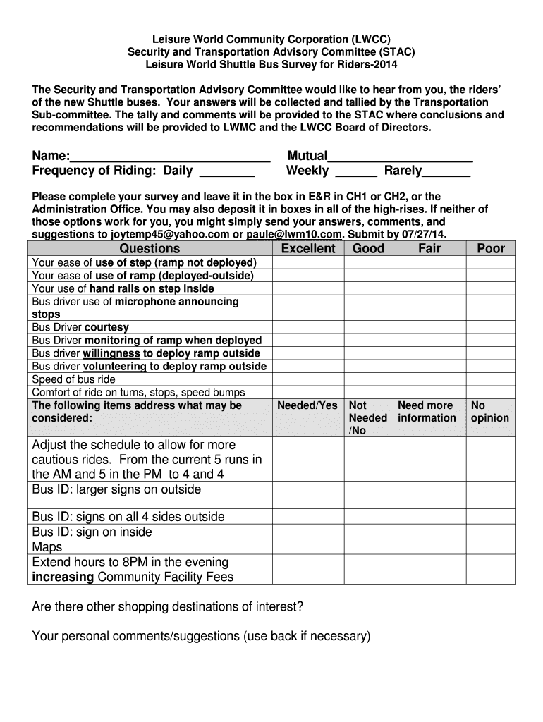 Fillable Online Leisure World Community Corporation (LWCC) Security and
