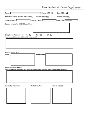 Fillable Online Peer Leadership Cover Page d - mtsd.k12.nj.us Fax Email