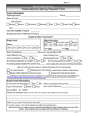 Missouri State University Reservations/Catering Request Form - missouristate