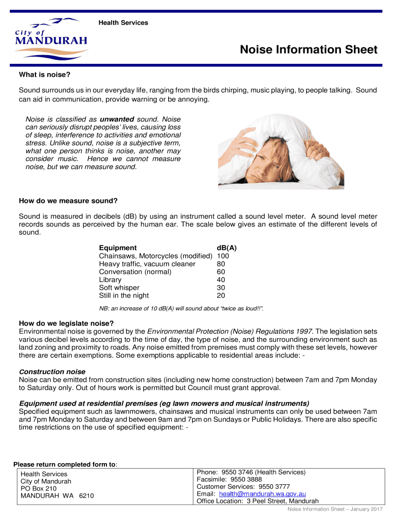 Fillable Online Noise Information Sheet Fax Email Print - pdfFiller