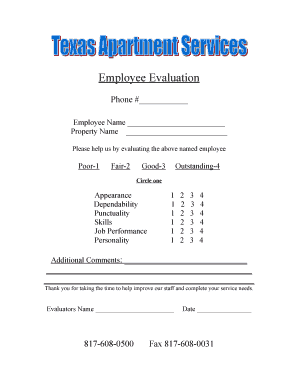 Please help us by evaluating the above named employee - texasapartmentservices
