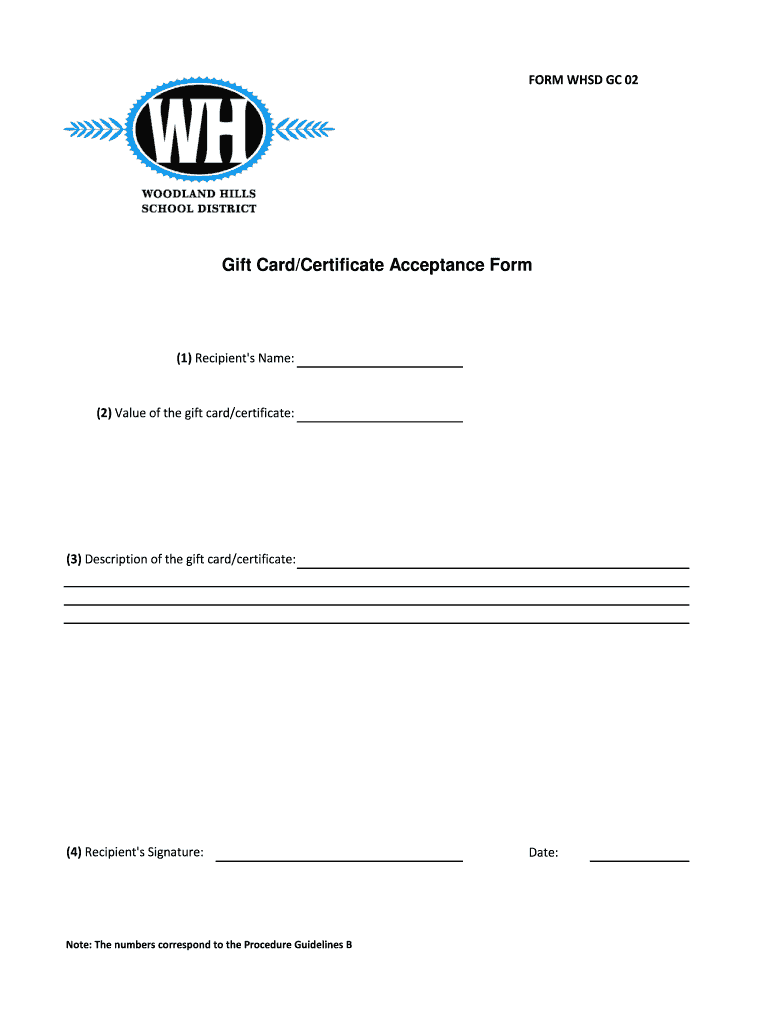 Gift Card/Certificate Acceptance Form - Fill and Sign Printable Throughout Acceptance Card Template