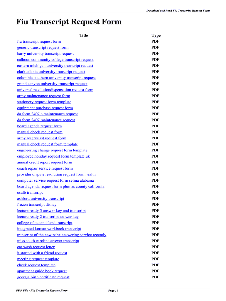 Fillable Online Fiu Transcript Request Form. fiu transcript request