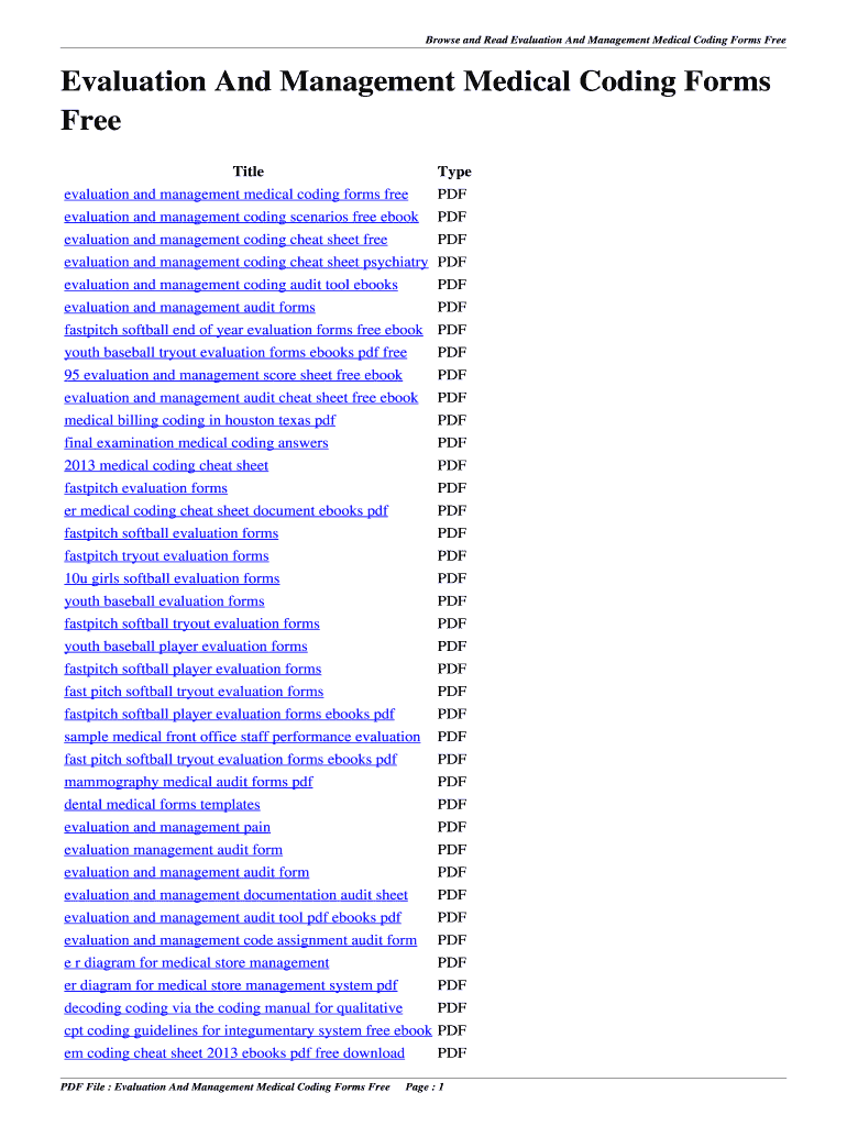 Fillable Online Evaluation And Management Medical Coding Forms Free