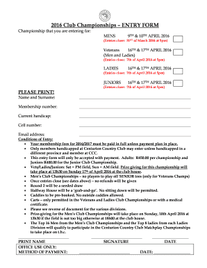 2016 Club Championships ENTRY FORM - centuriongolfestate.co.za - centuriongolfestate co