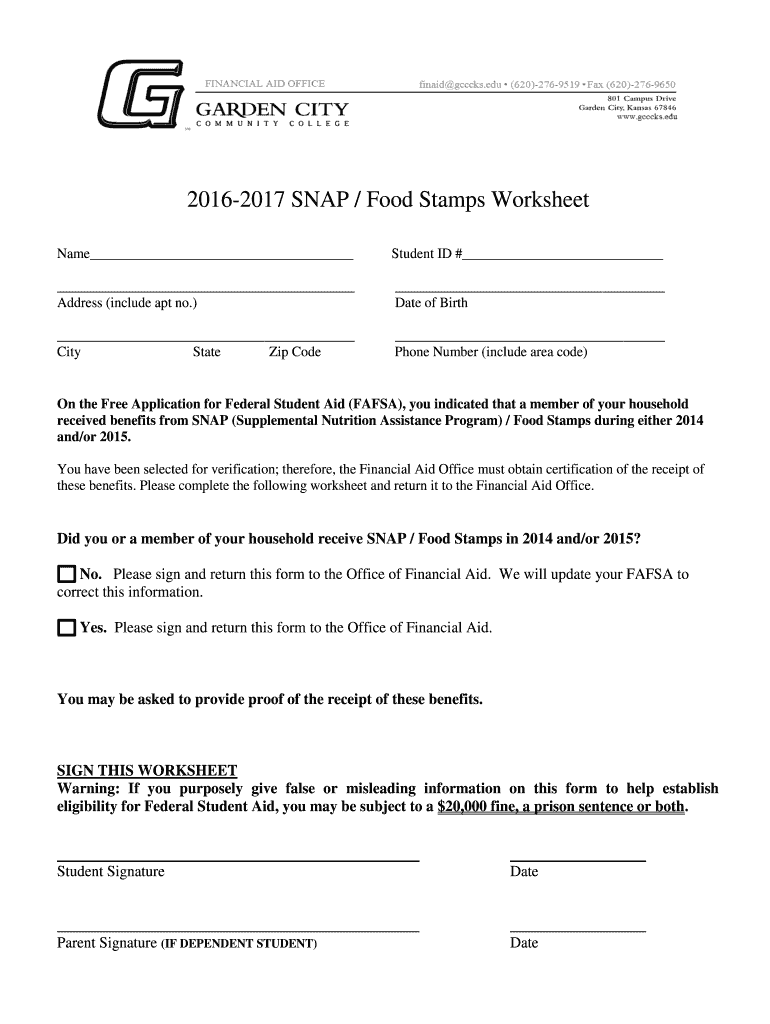 Fillable Online gcccks 20162017 SNAP / Food Stamps Worksheet gcccks