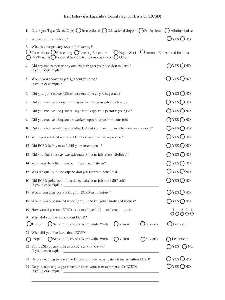 Fillable Online Escambia K12 Fl Exit Interview Escambia County School