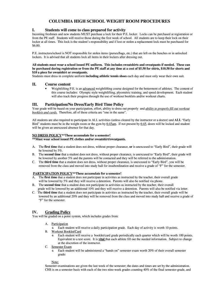 Fillable Online Weight Room Rules.doc Fax Email Print pdfFiller