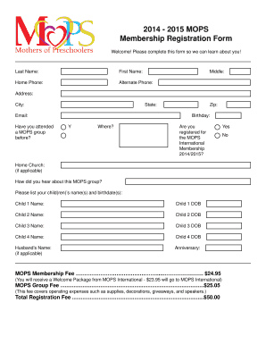 2014 - 2015 MOPS Membership Registration Form