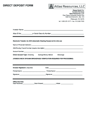 fillable online direct deposit form atlasresourcepartners com fax direct deposit verification form