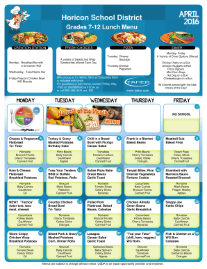 Menu Lunch Elementary - Horicon Schools - horicon k12 wi