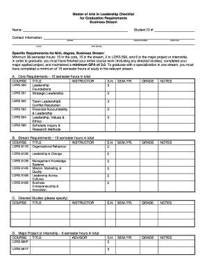 Master service agreement checklist - Master of Arts in Leadership Checklist for Graduation ... - twu