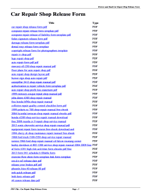 Fillable Online Car Repair Shop Release Form. car repair shop release ...