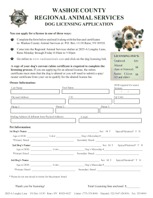 DOG LICENSING APPLICATION - Washoe County - careers washoecounty