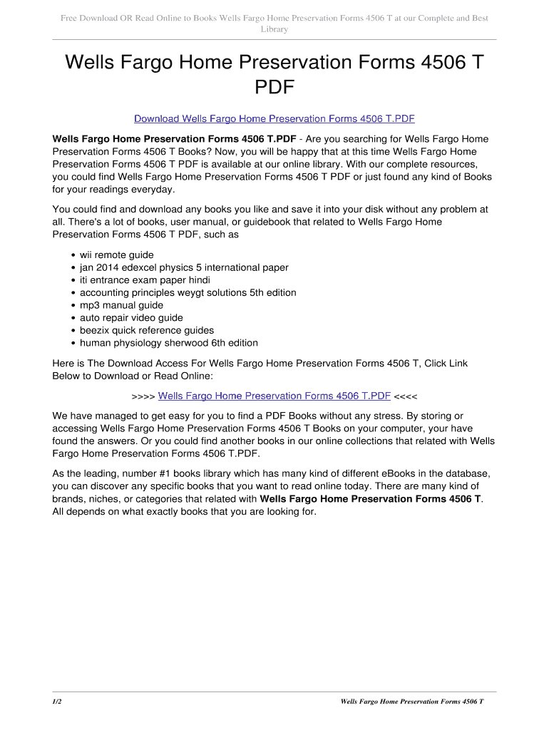 Fillable Online Wells Fargo Home Preservation Forms 4506 T PDF. wells