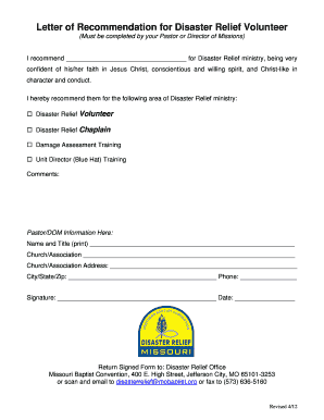 Letter of Recommendation for Disaster Relief Volunteer