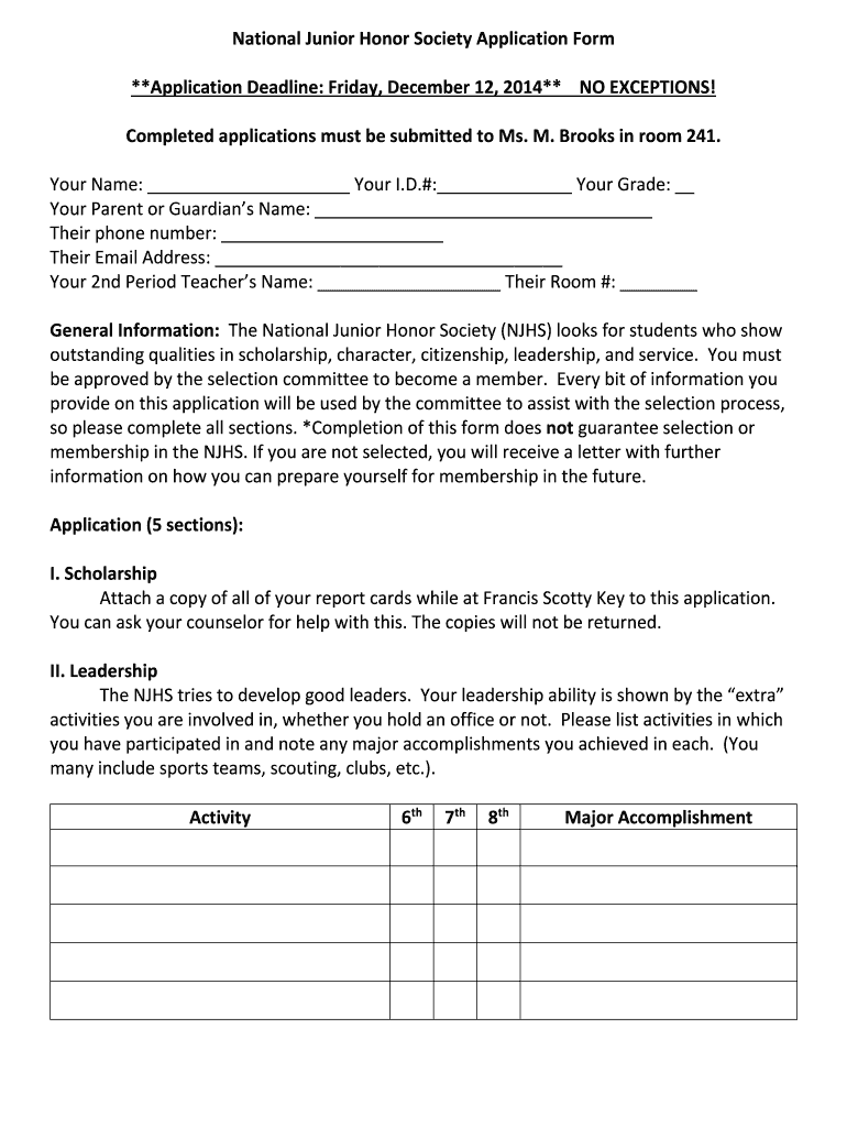 Fillable Online Montgomeryschoolsmd National Junior Honor Society fillable-online-montgomeryschoolsmd-national-junior-honor-society