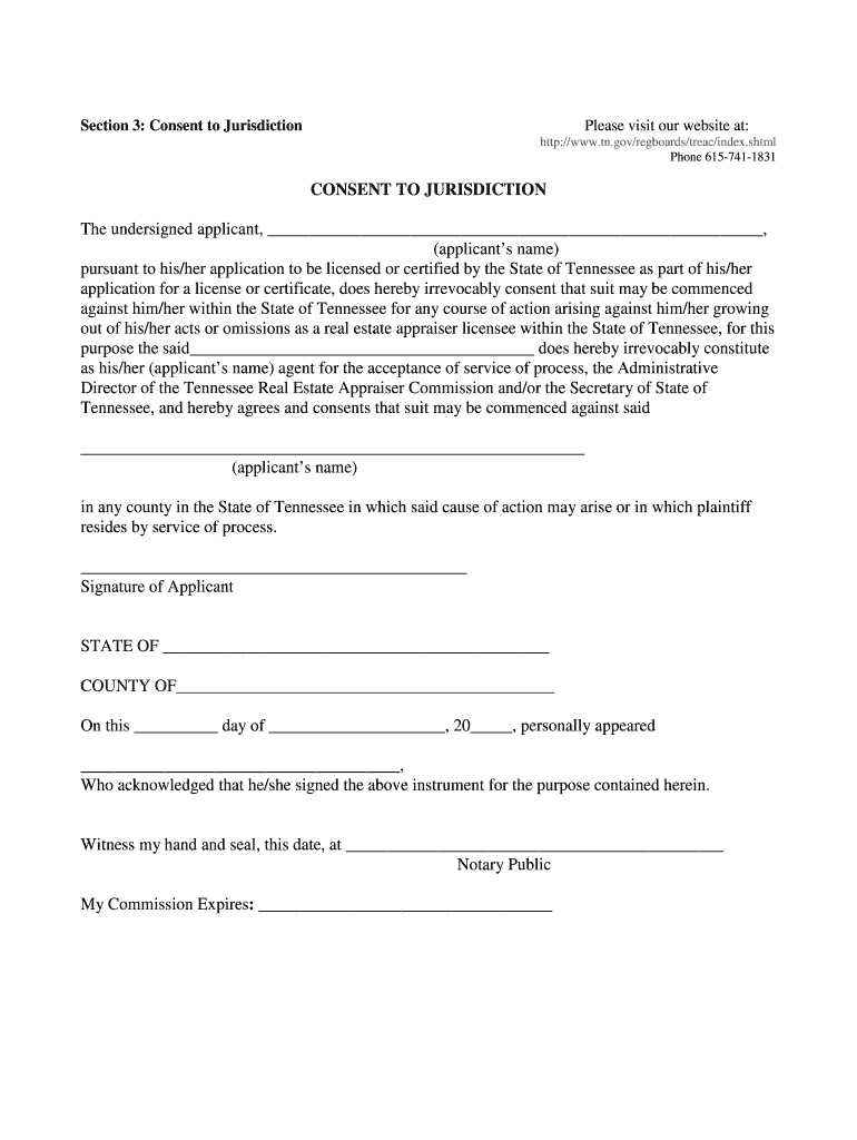Fillable Online tn Section 3 Consent to Jurisdiction Fax Email Print