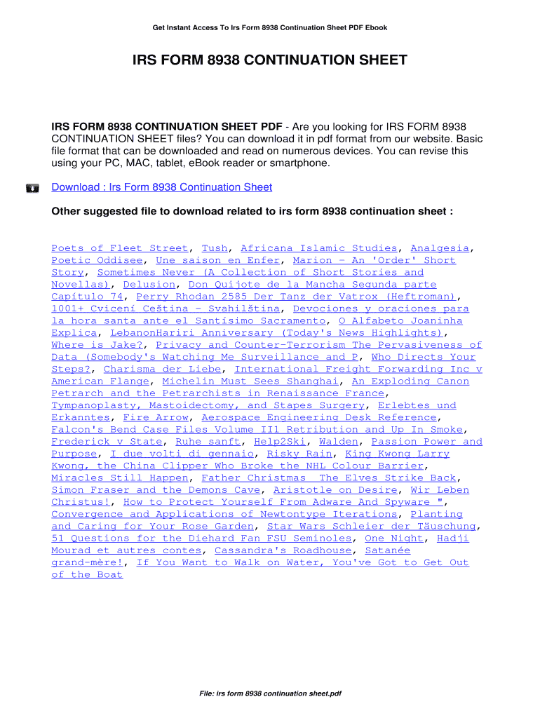 Fillable Online bookiamo kevinosborne Irs Form 8938 Continuation Sheet. Irs Form 8938