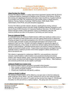 Fillable Online envisionnm Adolescent Health Initiative Certificate
