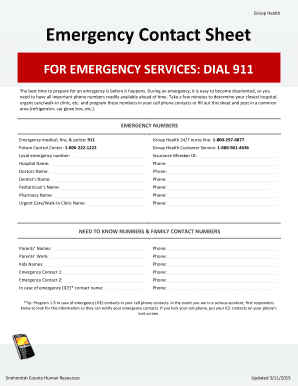 Fillable Online FOR EMERGENCY SERVICES: DIAL 911 Emergency Contact Fillable Online FOR EMERGENCY SERVICES: DIAL 911 Emergency Contact