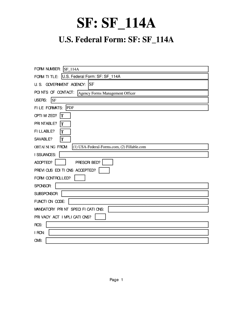 Fillable Online SF 114A. U.S. Federal Form Fax Email Print pdfFiller