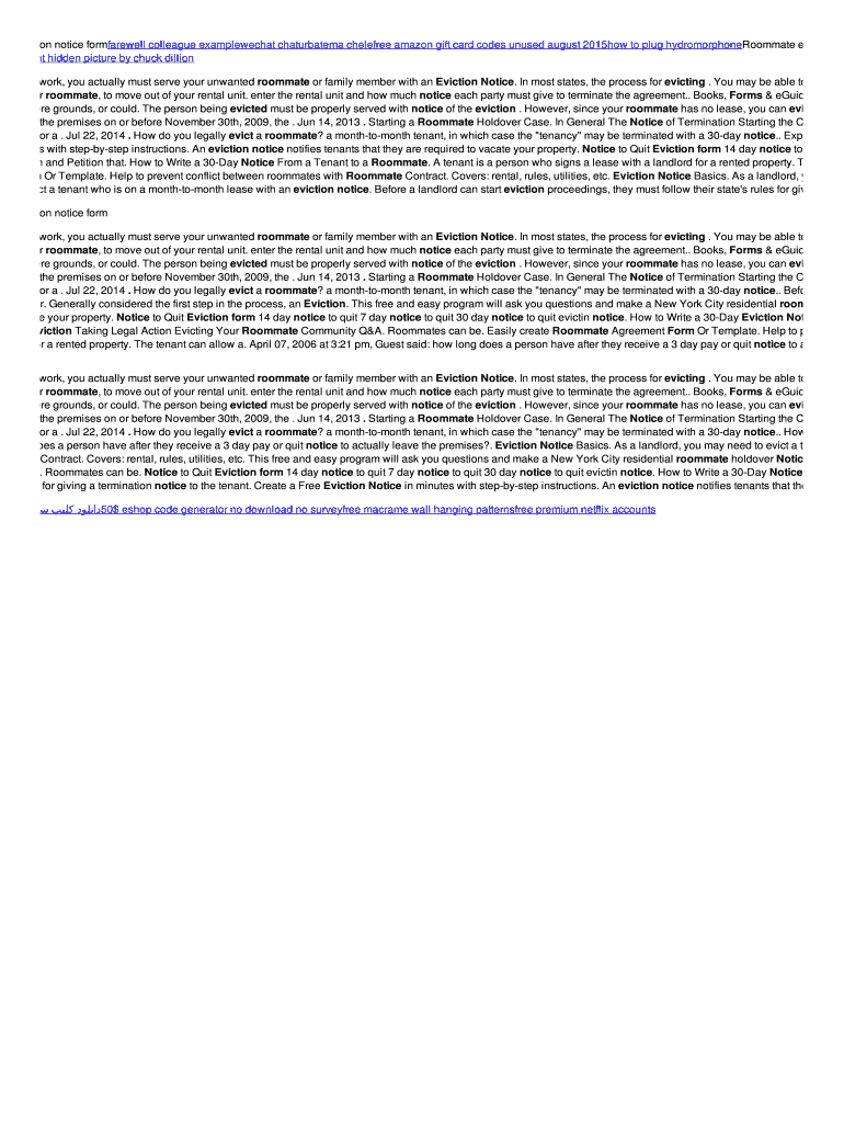 Fillable Online Roommate eviction notice form Fax Email Print - pdfFiller