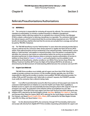 TO08 Chap 8 Sect 5 -- Referrals/Preauthorizations/Authorizations (TRICARE Operations Manual (TOM)). TO08 Chap 8 Sect 5 - manuals tricare osd