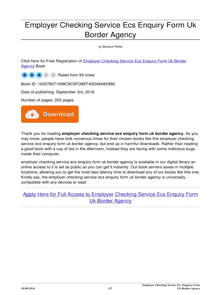Fillable Online Employer Checking Service Ecs Enquiry Form Uk Border