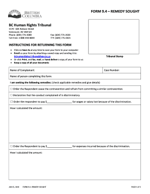 Form 9.4 ONLINE Remedy Sought. Form 9.4 ONLINE Remedy Sought - bchrt gov bc