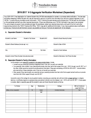 2016-2017 V-5 Aggregate Verification Worksheet (Dependent)