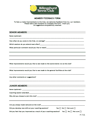 Club member feedback form