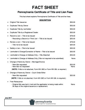 Fillable Online Pennsylvania Certificate of Title and Lien Fees Fax ...