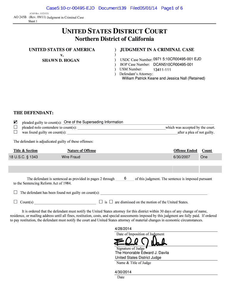 Fillable Online benedelman (CAN Rev. 11/21/13) Judgment in Criminal