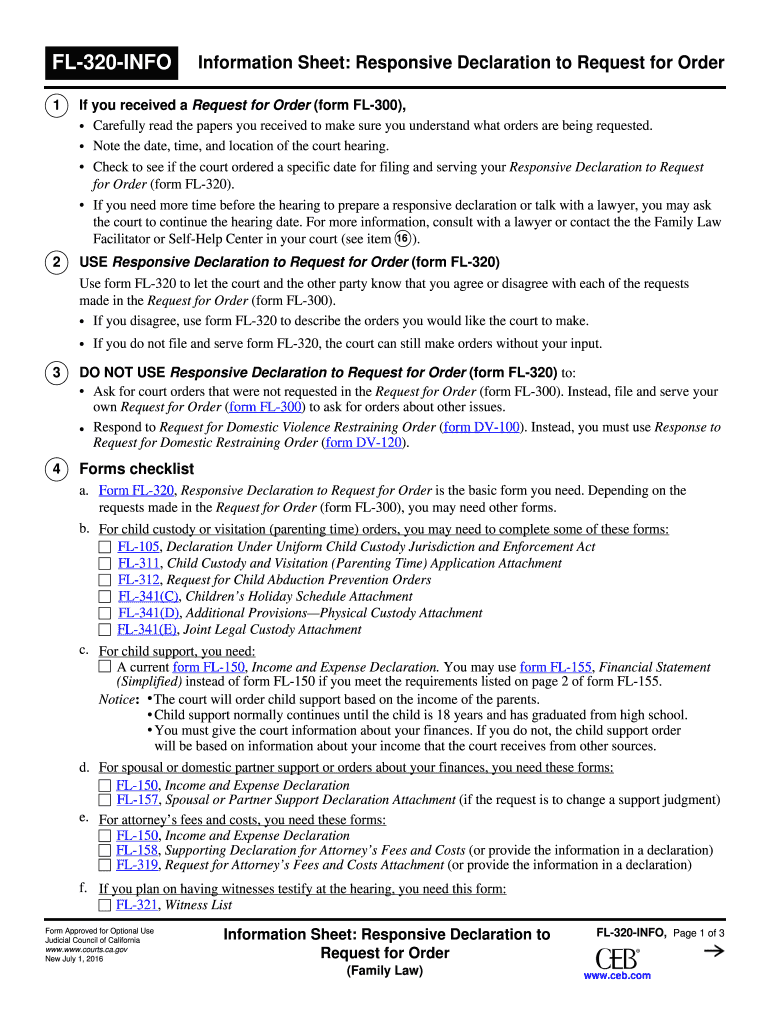 FL-320-INFO Information Sheet Fillable Editable and Saveable California Judicial Council Forms Preview on Page 1