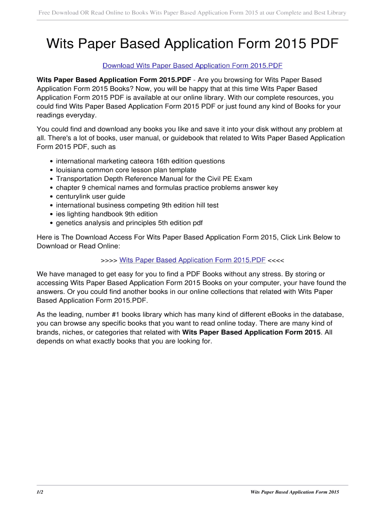 Fillable Online 33ssw Wits Paper Based Application Form 2015 PDF. wits