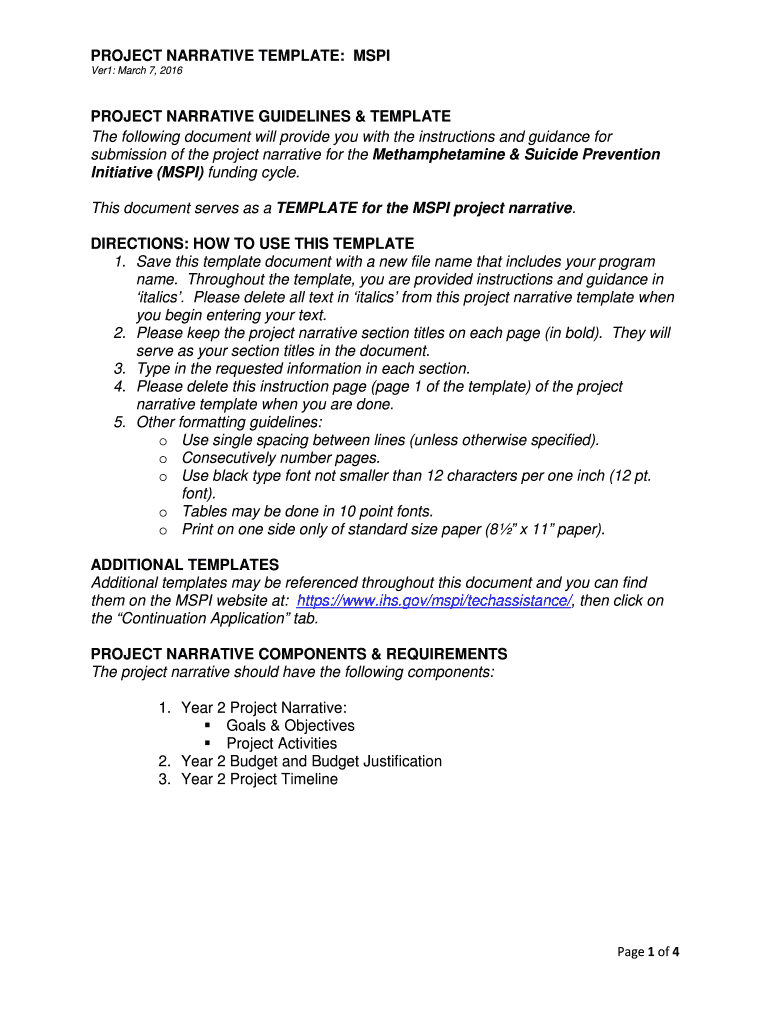 Fillable Online PROJECT NARRATIVE TEMPLATE: MSPI Fax Email Print Fillable Online PROJECT NARRATIVE TEMPLATE: MSPI Fax Email Print