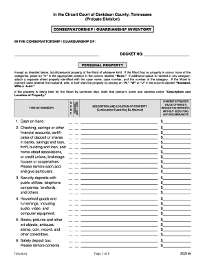 CONSERVATORSHIP / GUARDIANSHIP INVENTORY