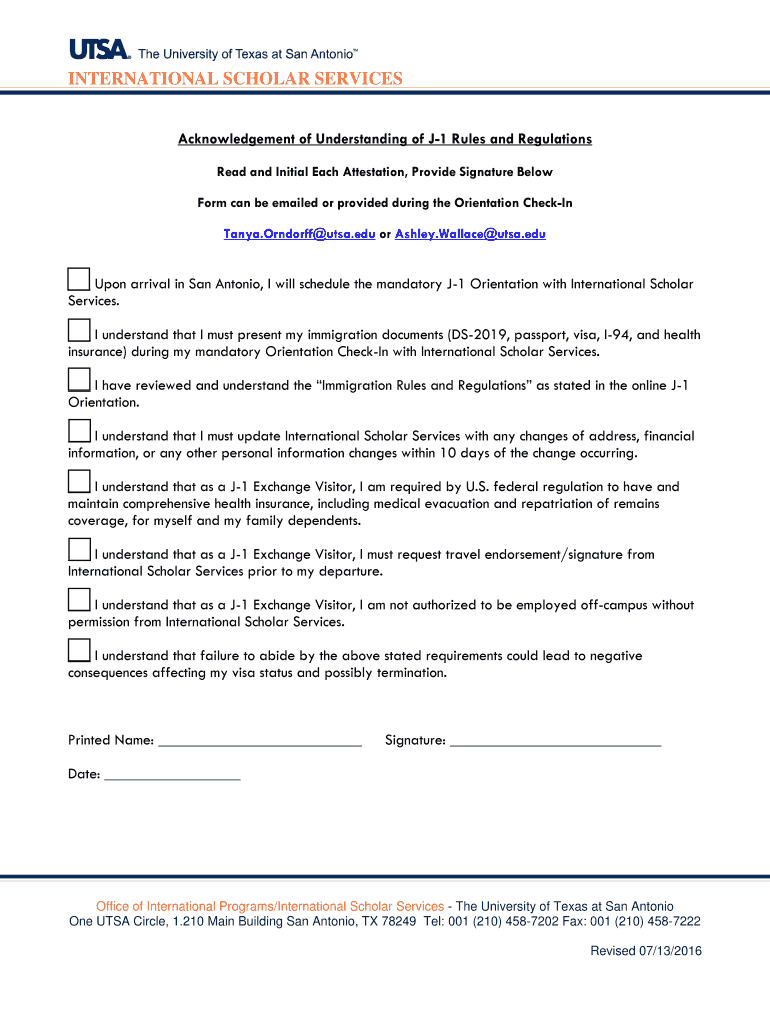 Fillable Online international utsa Acknowledgement of Understanding of ...