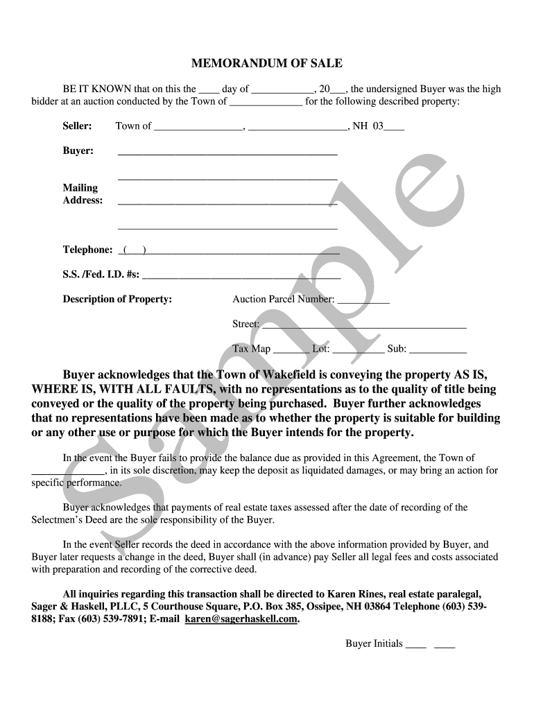 Fillable Online Memorandum of Sale Sample Fax Email Print pdfFiller
