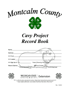 4-H Cavy Project Record Book