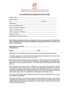 Fillable Online BUS TRANSPORTATION EMERGENCY CONTACT FORM Fax Email ...