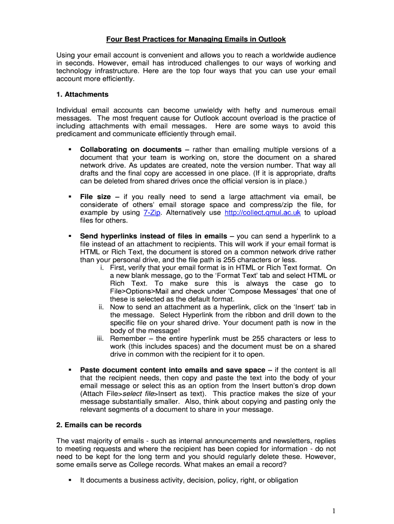 Fillable Online arcs qmul ac Four Best Practices for Managing Emails in