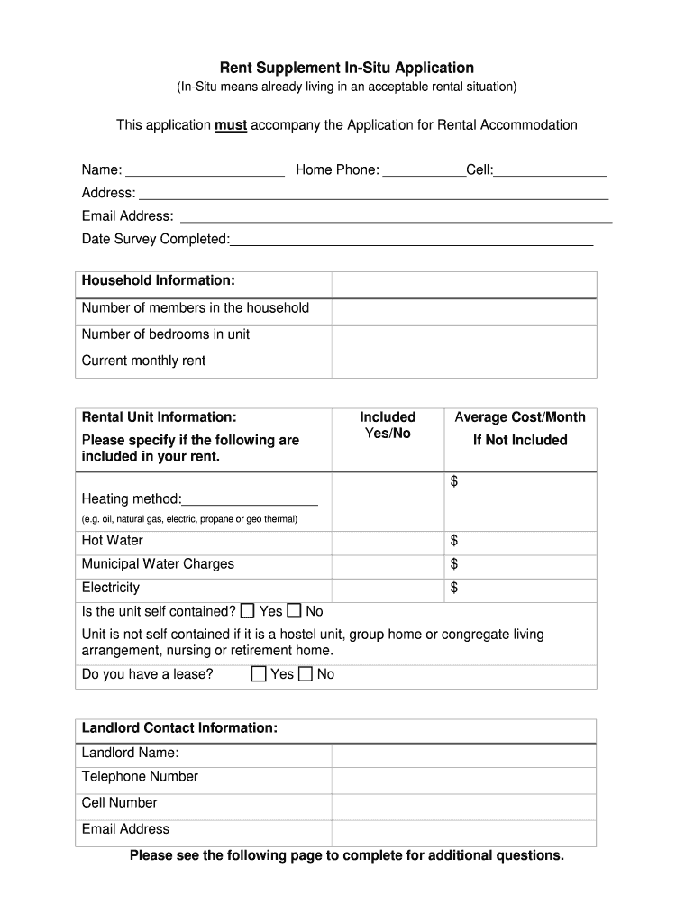 Fillable Online Rent Supplement InSitu Application Fax Email Print