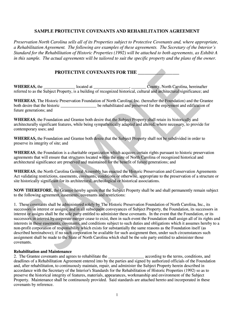 Fillable Online SAMPLE PROTECTIVE COVENANTS AND REHABILITATION AGREEMENT Fax Email Print pdfFiller