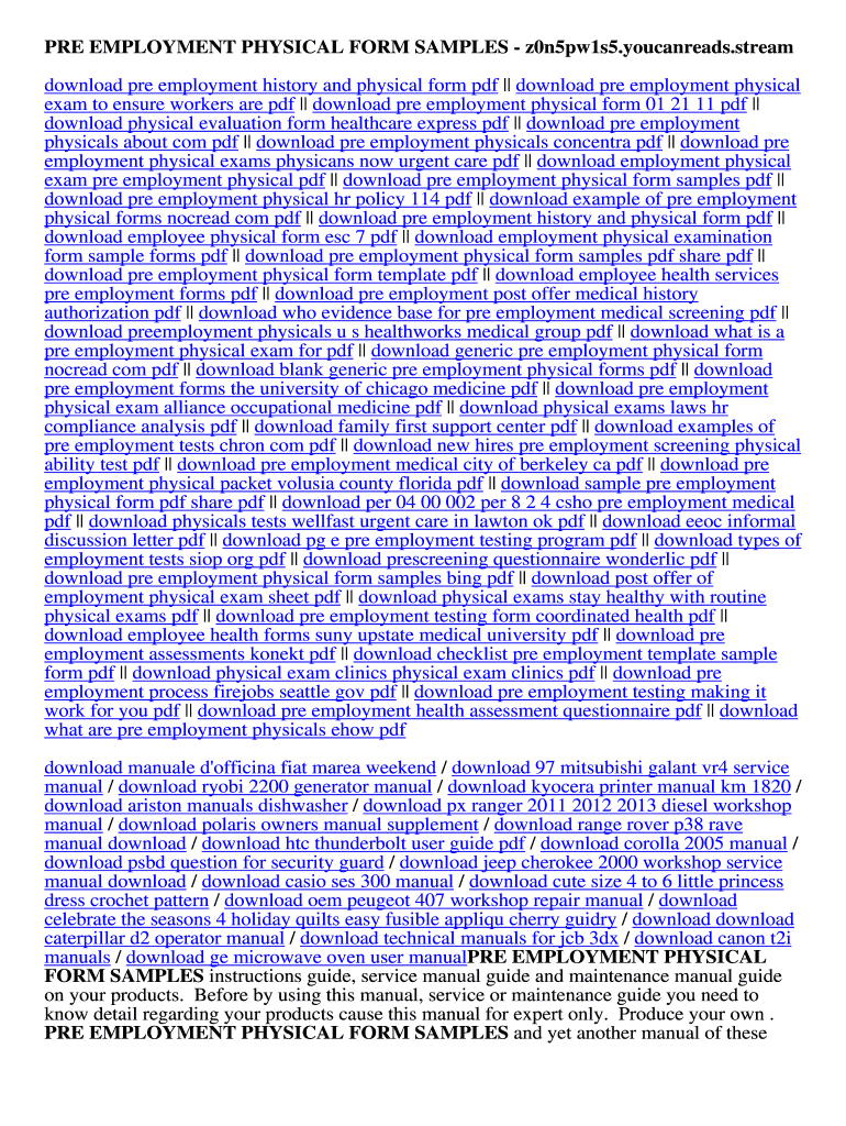 Fillable Online z0n5pw1s5 youcanreads PRE EMPLOYMENT PHYSICAL FORM ...